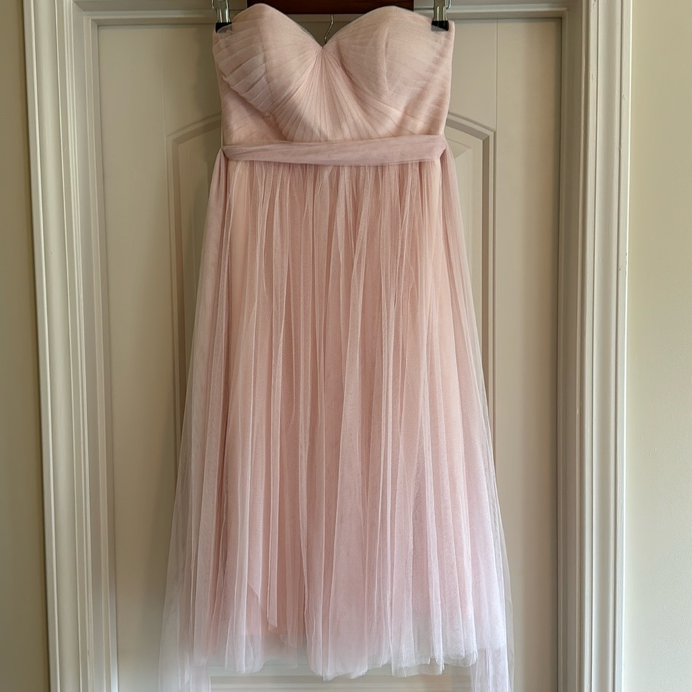 Pink Jenny Yoo strapless tulle dress.